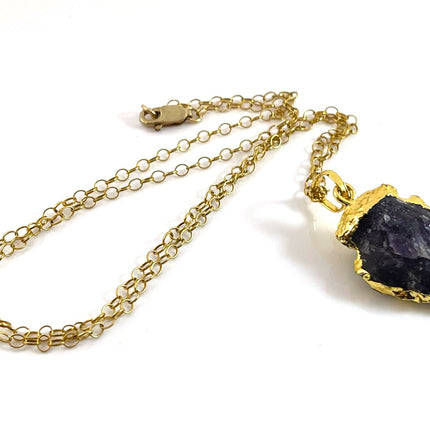 Amethyst Arrowhead Necklace – Gold Edged Crystal on 20" Gold Filled Chain