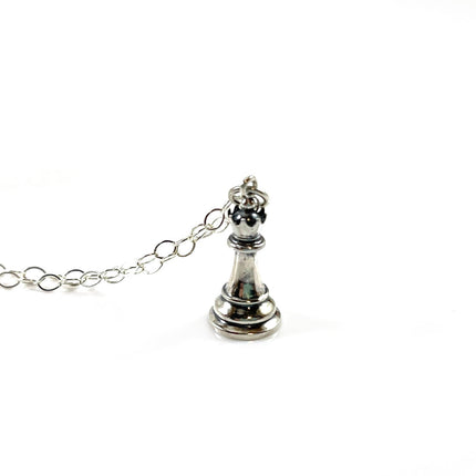 Solid Sterling Silver Queen Chess Necklace – 3D Charm on 18" Chain