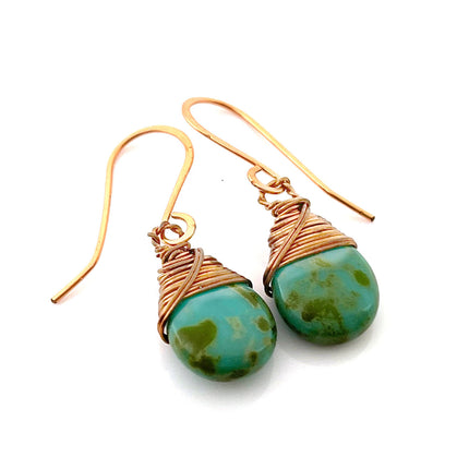 Handmade Copper Wire Wrapped Turquoise Earrings – 1.5" Czech Glass Briolettes