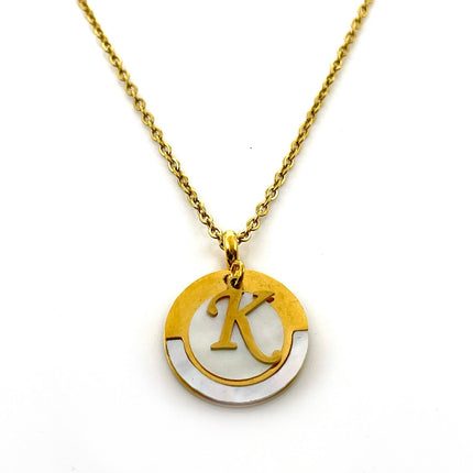 Vintage Mother of Pearl K Initial Necklace – Gold Pendant on 18" Chain