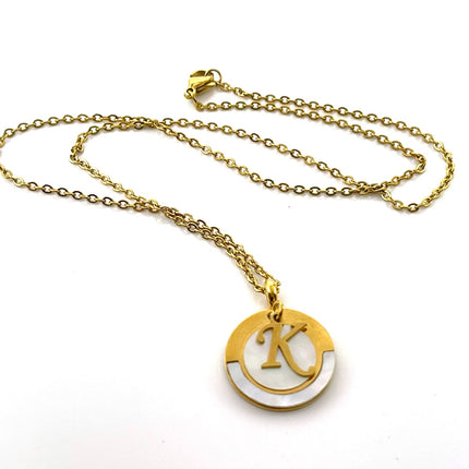 Vintage Mother of Pearl K Initial Necklace – Gold Pendant on 18" Chain