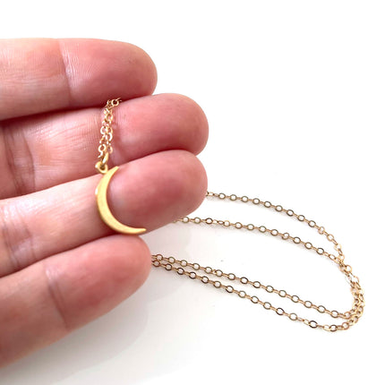 14K Rose Gold Filled Crescent Moon Necklace – 18" Dainty Chain