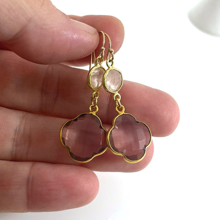 Rose Quartz & Morganite Drop Earrings – 14k Gold Fill