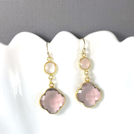 Rose Quartz & Morganite Drop Earrings – 14k Gold Fill