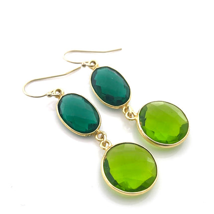 Green Envy Earrings – Peridot & Emerald Hydro Quartz, 14k Gold Fill, Handmade (2”)