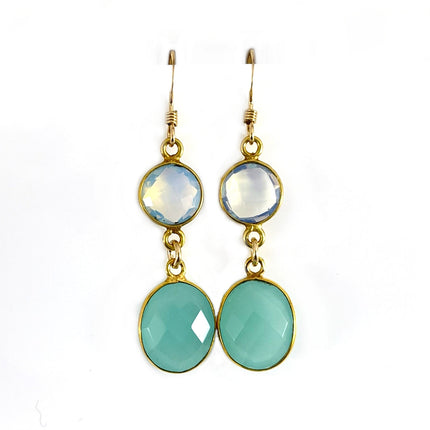 Opalite & Aqua Chalcedony Drop Earrings – 14k Gold Filled, 1.5”