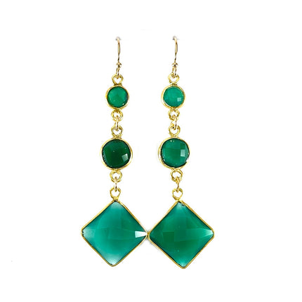Green Onyx Triple Drop Earrings – 14k Gold Filled, 2.25” Elegant Gemstone Dangles