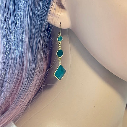 Green Onyx Triple Drop Earrings – 14k Gold Filled, 2.25” Elegant Gemstone Dangles