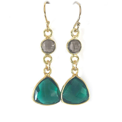 Smoky Quartz & Emerald Hydro Quartz Drop Earrings – 14k Gold Filled, 1.25”