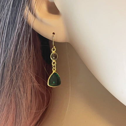 Smoky Quartz & Emerald Hydro Quartz Drop Earrings – 14k Gold Filled, 1.25”