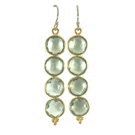 Green Amethyst Triple Drop Earrings – 14k Gold Filled, 2” Elegant Gemstone Dangles