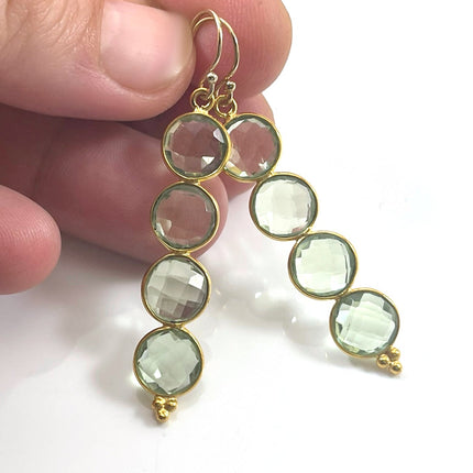 Green Amethyst Triple Drop Earrings – 14k Gold Filled, 2” Elegant Gemstone Dangles