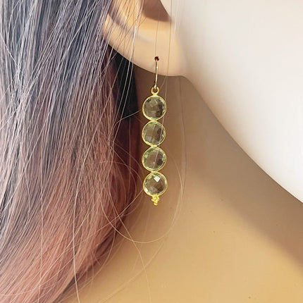 Green Amethyst Triple Drop Earrings – 14k Gold Filled, 2” Elegant Gemstone Dangles