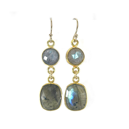 Labradorite Double Drop Earrings – 14k Gold Filled, 1.5” Gemstone Dangles