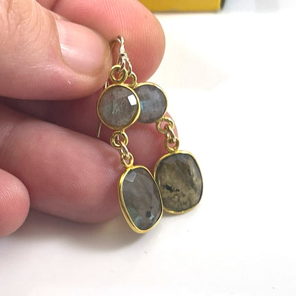 Labradorite Double Drop Earrings – 14k Gold Filled, 1.5” Gemstone Dangles