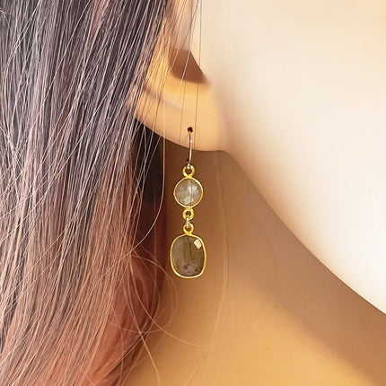 Labradorite Double Drop Earrings – 14k Gold Filled, 1.5” Gemstone Dangles