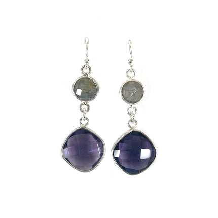 Amethyst & Labradorite Drop Earrings – Sterling Silver, 1.5”
