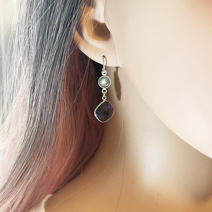 Amethyst & Labradorite Drop Earrings – Sterling Silver, 1.5”