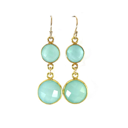 Double Drop Blue Chalcedony Earrings – 14k Gold Filled, 1.5”