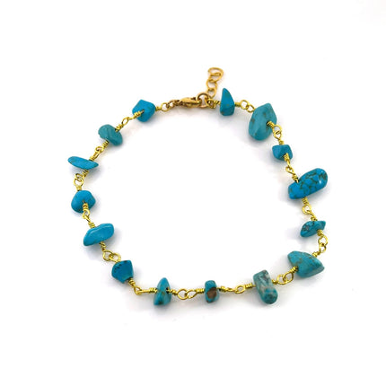 Raw Turquoise Chip Bracelet – 14k Gold Filled, Adjustable 8–8.5”