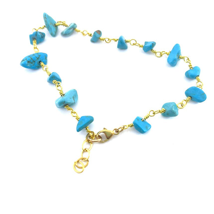 Raw Turquoise Chip Bracelet – 14k Gold Filled, Adjustable 8–8.5”