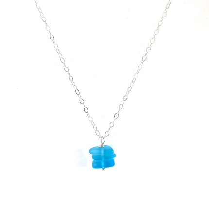 Aqua Sea Glass Trio Stack Necklace – Sterling Silver, 18”