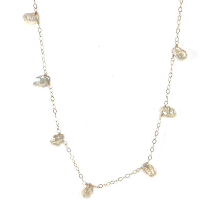 Keishi Pearl Station Necklace – 14k Gold Filled, Wire Wrapped, 25”