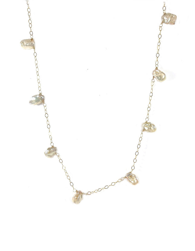 Keishi Pearl Station Necklace – 14k Gold Filled, Wire Wrapped, 25”