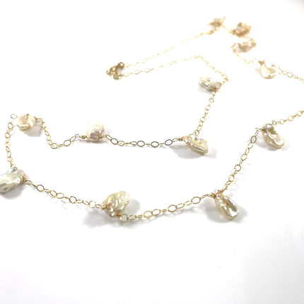 Keishi Pearl Station Necklace – 14k Gold Filled, Wire Wrapped, 25”