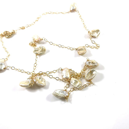 Keishi Pearl Station Necklace – 14k Gold Filled, Wire Wrapped, 25”