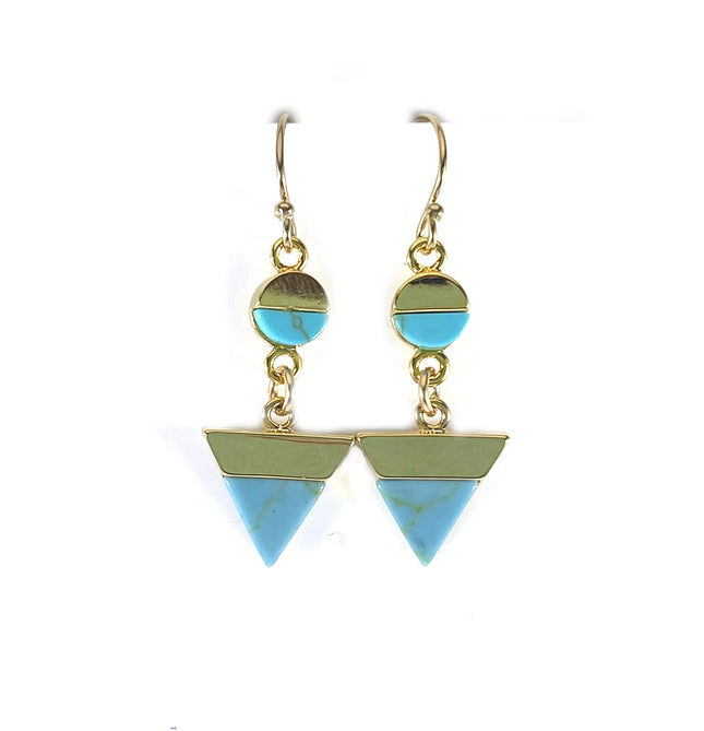 Geometric Faux Turquoise Drop Earrings – Gold Filled, 1.25”