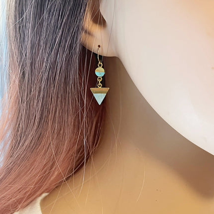 Geometric Faux Turquoise Drop Earrings – Gold Filled, 1.25”