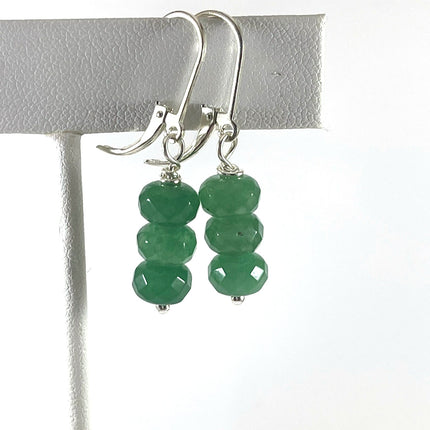 Green Jade Trio Drop Earrings – Sterling Silver Leverbacks, 1.5”