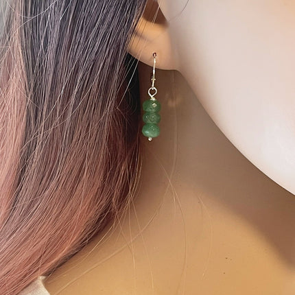 Green Jade Trio Drop Earrings – Sterling Silver Leverbacks, 1.5”