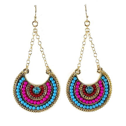 Boho Bright Beaded Half-Moon Earrings – Gold Filled Chain & Ear Wires