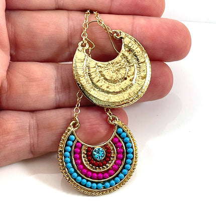Boho Bright Beaded Half-Moon Earrings – Gold Filled Chain & Ear Wires