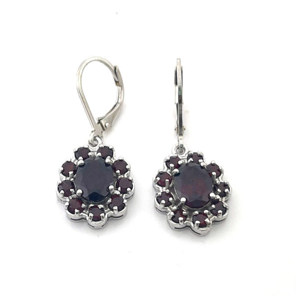 Garnet Cluster Sterling Silver Earrings – January Birthstone Leverback Dangles, Handmade in Raleigh