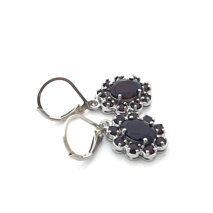 Garnet Cluster Sterling Silver Earrings – January Birthstone Leverback Dangles, Handmade in Raleigh
