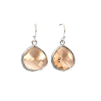 Peach Crystal Teardrop Sterling Silver Earrings – Faceted Drop Dangles, Handmade