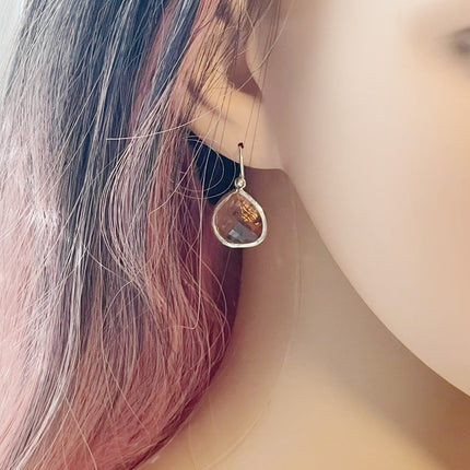 Peach Crystal Teardrop Sterling Silver Earrings – Faceted Drop Dangles, Handmade