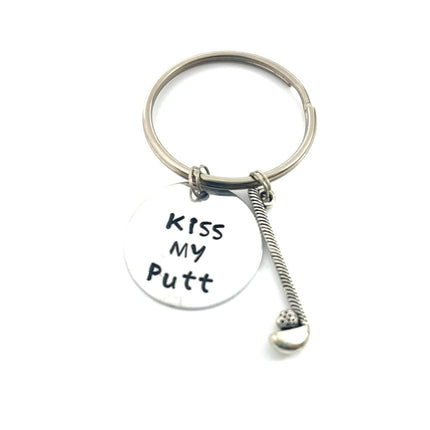 Kiss My Putt Golfer Keychain – Hand Stamped Aluminum Golf Gift for Dad, Funny Golf Key Ring