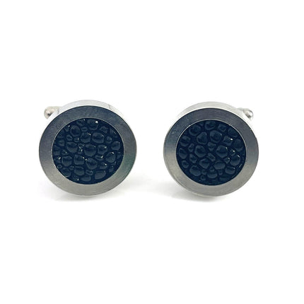 Upcycled Stingray Leather Cufflinks – Stainless Steel Round Men’s Cufflinks, Handmade in Raleigh