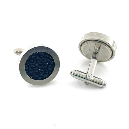 Upcycled Stingray Leather Cufflinks – Stainless Steel Round Men’s Cufflinks, Handmade in Raleigh