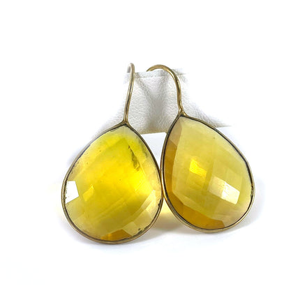 Citrine Teardrop Earrings – Gold Plated over Sterling Silver, Faceted Yellow Dangle Earrings (1.25”)