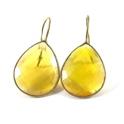 Citrine Teardrop Earrings – Gold Plated over Sterling Silver, Faceted Yellow Dangle Earrings (1.25”)