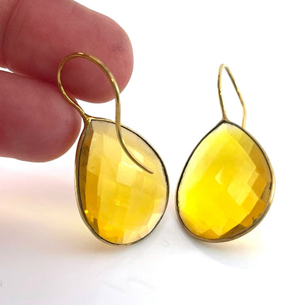 Citrine Teardrop Earrings – Gold Plated over Sterling Silver, Faceted Yellow Dangle Earrings (1.25”)