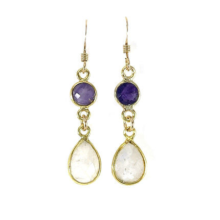 Amethyst & Moonstone Dangle Earrings – 14k Gold Filled, 1.5" Handmade in Raleigh