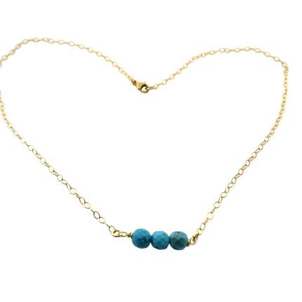 Dainty Turquoise Gemstone Choker – 14k Gold Filled, Wire Wrapped Beads, 16.5" Handmade Necklace
