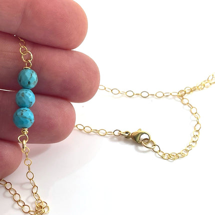 Dainty Turquoise Gemstone Choker – 14k Gold Filled, Wire Wrapped Beads, 16.5" Handmade Necklace