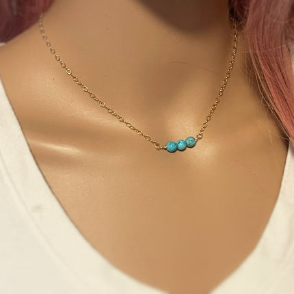 Dainty Turquoise Gemstone Choker – 14k Gold Filled, Wire Wrapped Beads, 16.5" Handmade Necklace